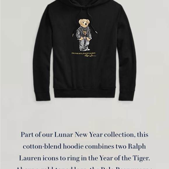 Ralph Lauren Black Lunar New Year Bear Hoodie - adult S - Picture 6 of 7